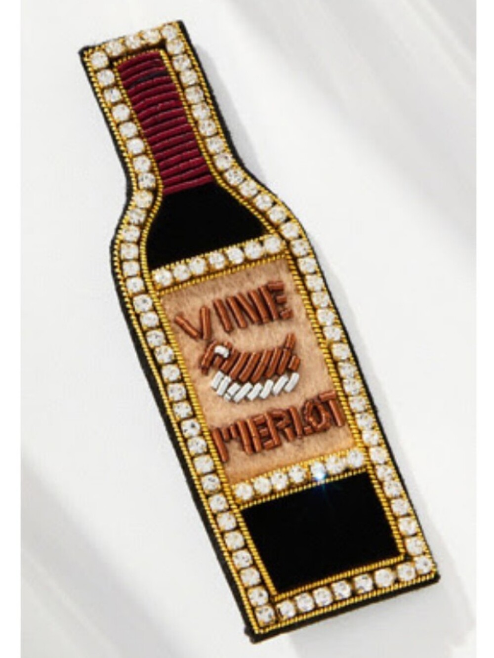 Anthropologie Large Beaded Icon Wine Brooch Merlot Wine Bottle